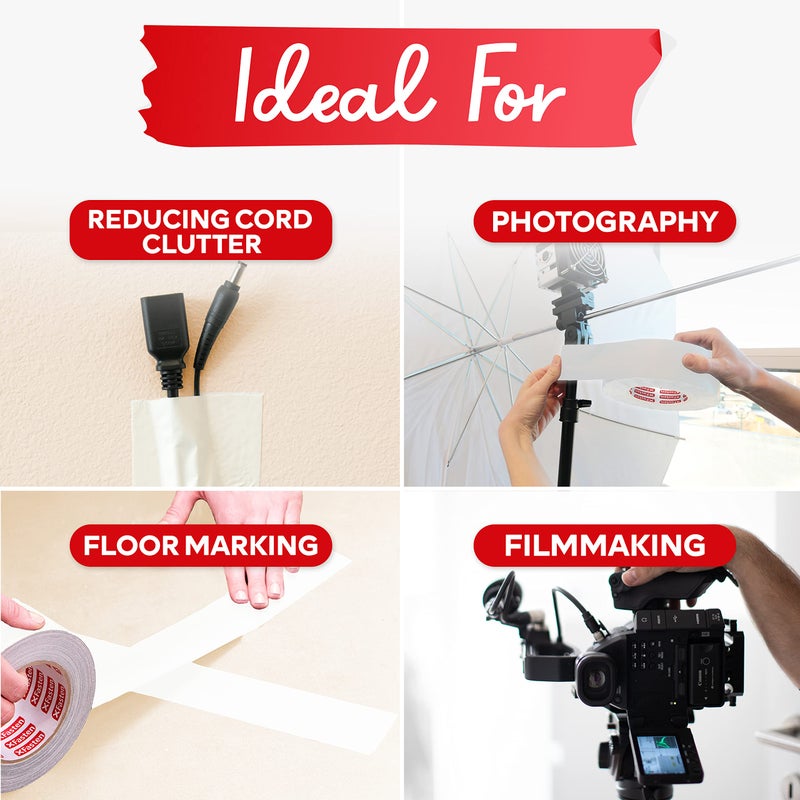 XFasten White Gaffers Tape 2 Inch x 30 Yards Residue-Free White Gaffer Tape 2 Inch Non-Reflective Matte Gaff Tape for Photography, Floor Marking, Wall Gaffing, Console Labels - Image 5